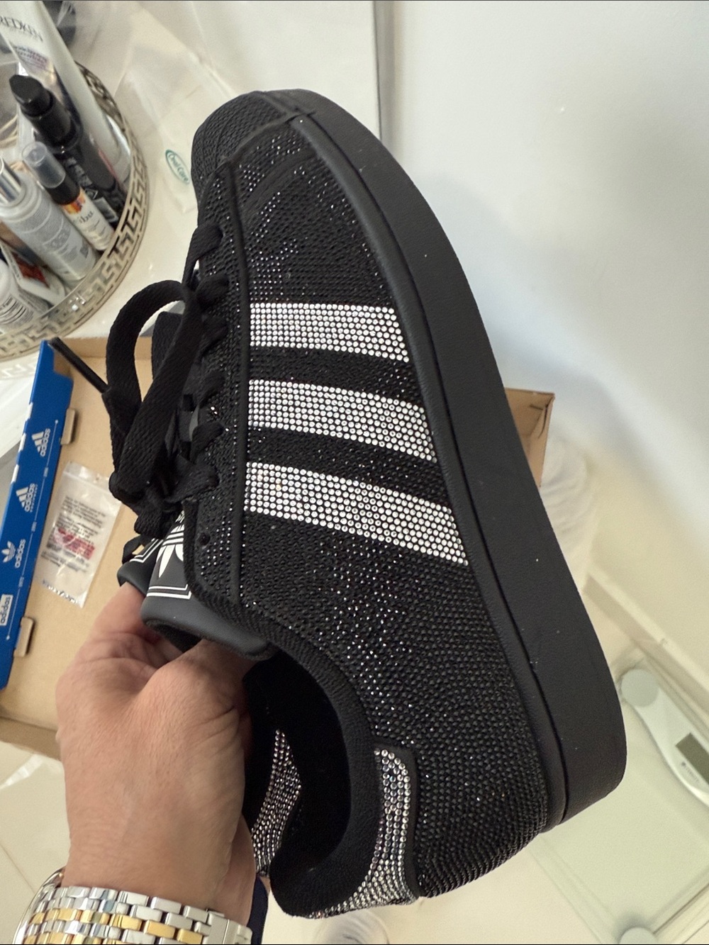 adidas superstar II Black and SILVER Sparkle Sneakers size 81/2 - Picture 10 of 10